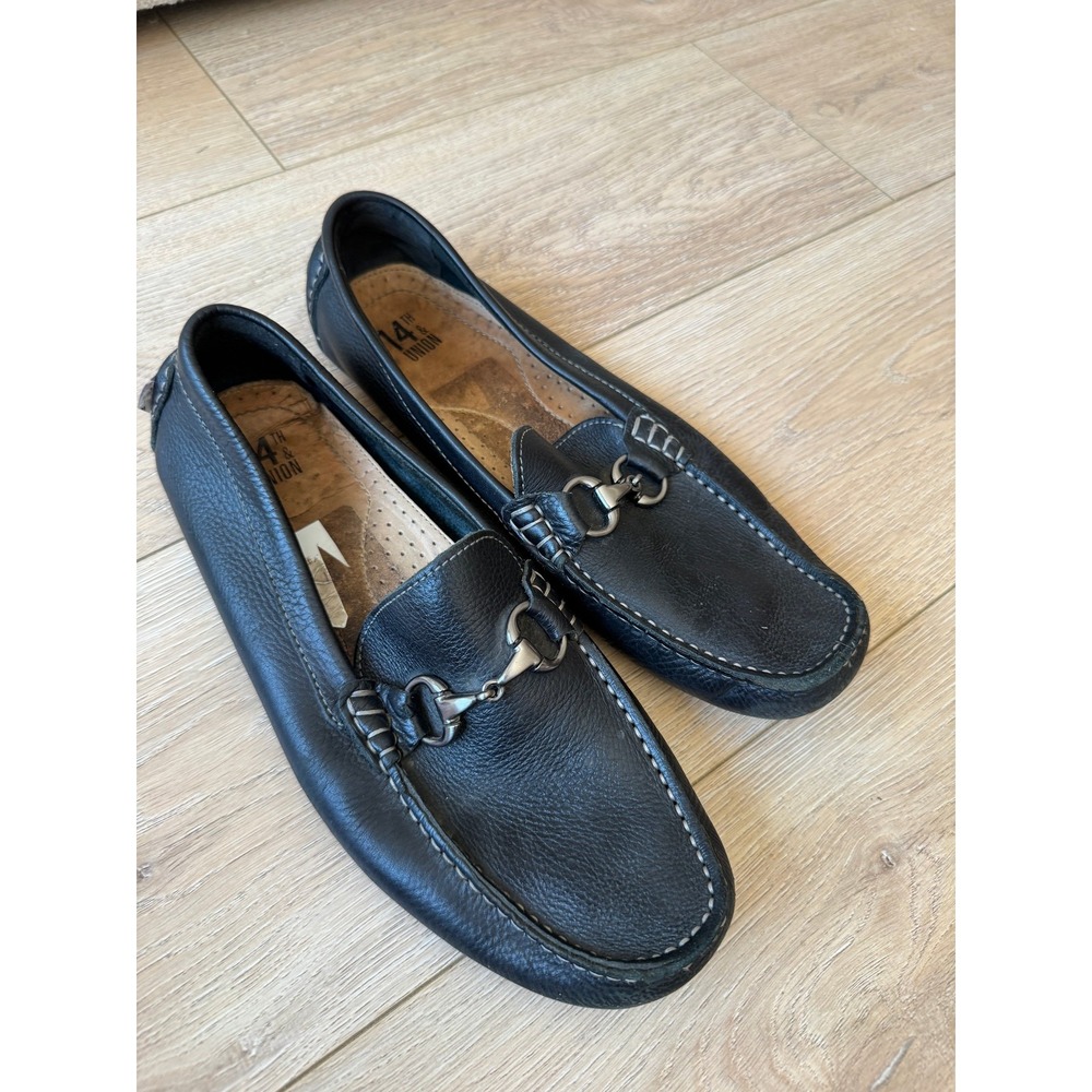 14th & Union Men's Black Leather Loafers Moccasin Slip On Shoes M 9/5